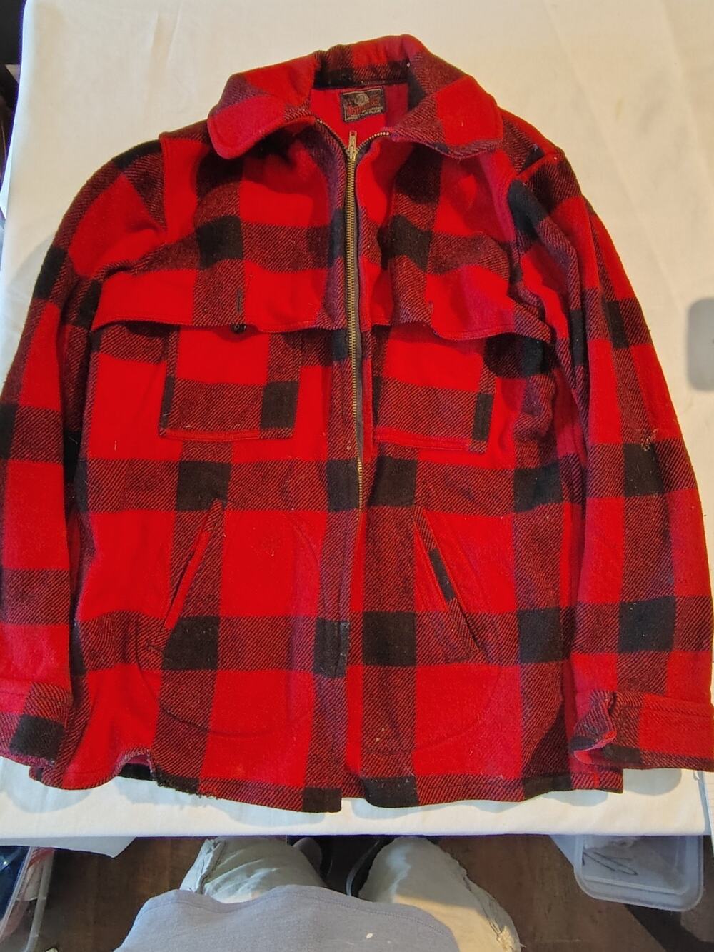 Vintage Johnson Woolen Mills Double Cape Hunting Jacket Red/Black Plaid 40/42